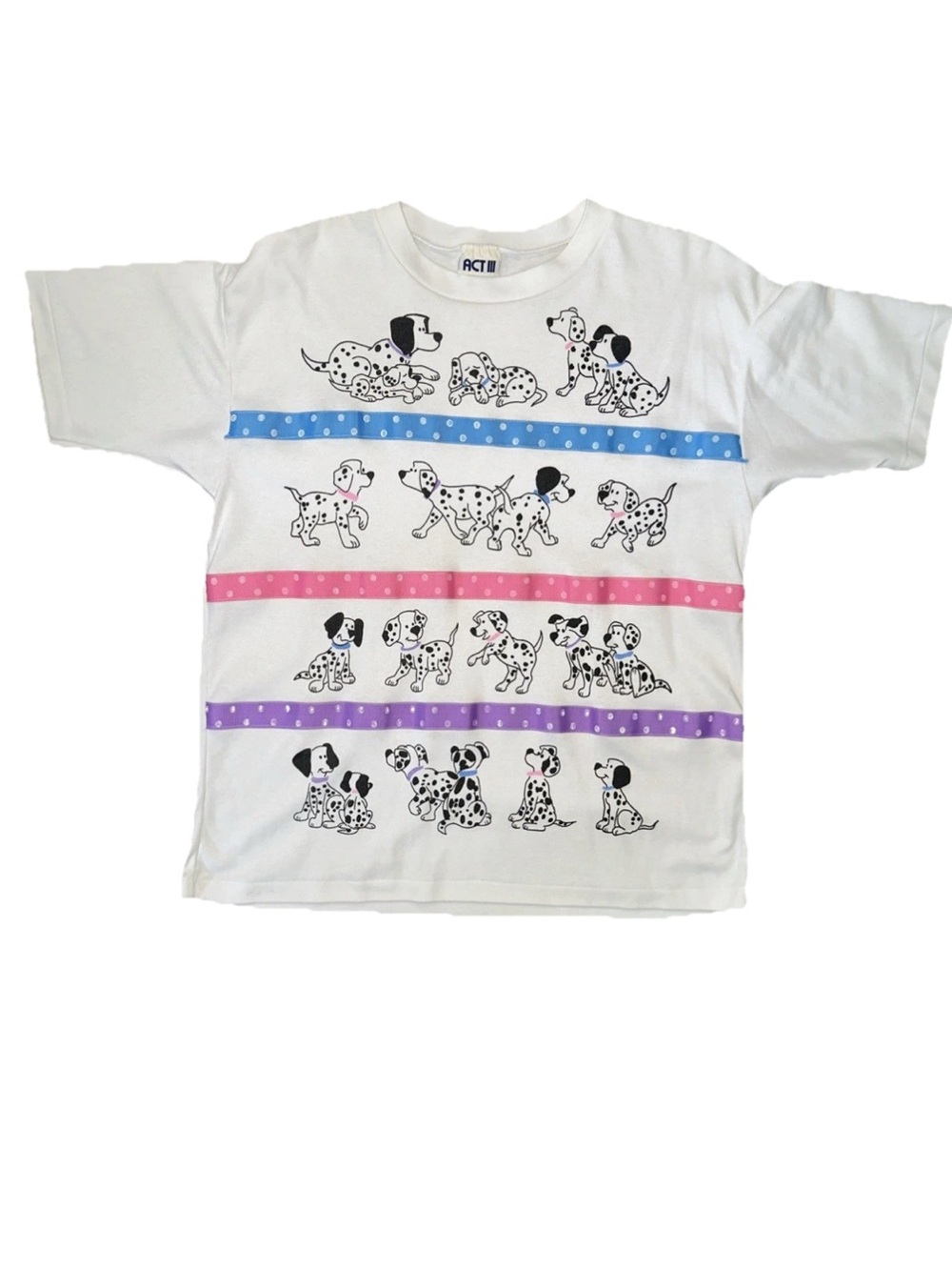 Vintage 90s Dalmations Dog Graphic Tee Single Stitch Ribbon Medium Shirt